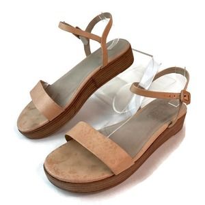 ABLE Local + Global Womens Cream Open Toe Platform Sandal Ankle Strap sz 10 M